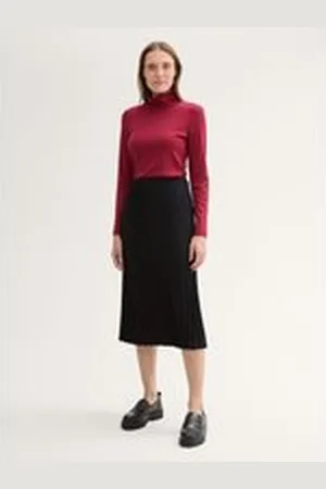TOM TAILOR Damen High Waist Plissee-Midirock, schwarz, Uni, Gr. 36, polyester