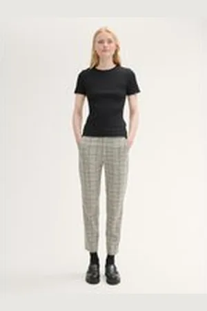 TOM TAILOR Damen Cigarette Hose mit Karomuster, beige, Kariert, Gr. XL, polyester