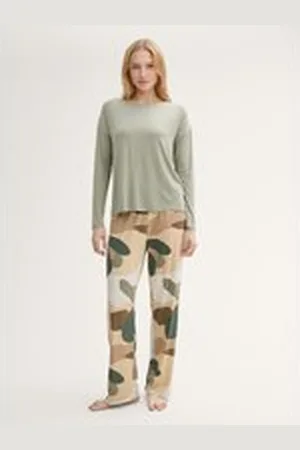 TOM TAILOR Damen Pyjama-Set mit Muster, grün, Gemustert, Gr. S/36, viskose