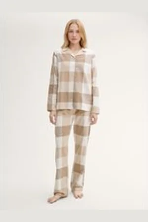 TOM TAILOR Damen Pyjama-Set mit Karomuster, braun, Kariert, Gr. M/38, baumwolle