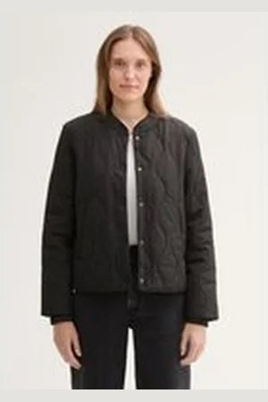 TOM TAILOR Damen Stepp-Bomberjacke mit Glitzer-Details, schwarz, Uni, Gr. S, polyester