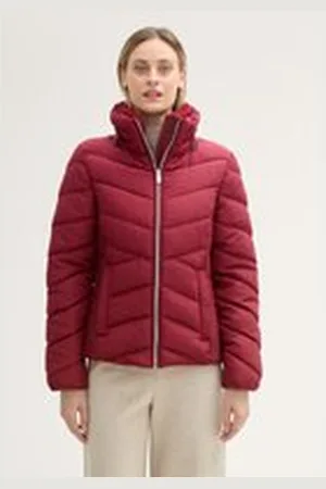 TOM TAILOR Damen Wasserabweisende Pufferjacke, rot, Uni, Gr. XXL, polyester