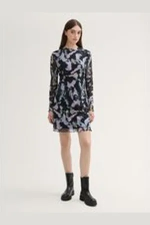 TOM TAILOR Damen Gemustertes Mesh Minikleid, schwarz, Farbverlauf, Gr. XS, polyester_recycelt