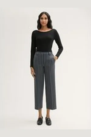 TOM TAILOR Damen Cropped Hose mit geradem Bein, blau, Uni, Gr. 34/28, polyester