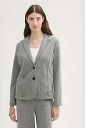 TOM TAILOR Damen Blazer mit Fischgrätenmuster, grau, Fischgrät, Gr. XL, polyester