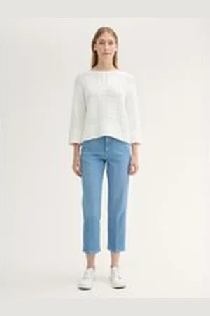 TOM TAILOR Damen Straight Cropped Chino, blau, Uni, Gr. 33/28, baumwolle
