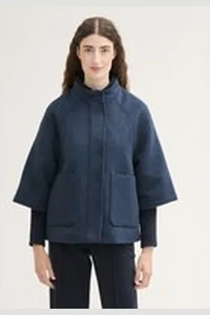TOM TAILOR Damen Cape Jacke, blau, Uni, Gr. XL, polyester