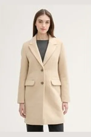 TOM TAILOR Damen Mantel mit recycelter Wolle, braun, Uni, Gr. XXL, polyester