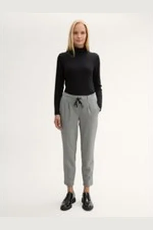 TOM TAILOR Damen Cropped Loose Fit Hose, schwarz, Gemustert, Gr. 40/28, polyester