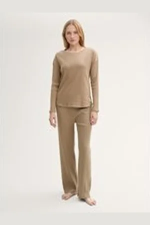 TOM TAILOR Damen Loungewear-Set, braun, Uni, Gr. L/40, baumwolle