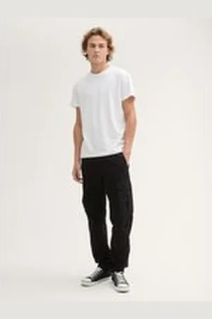 TOM TAILOR Herren Loose Tapered Cargohose, schwarz, Uni, Gr. M, baumwolle