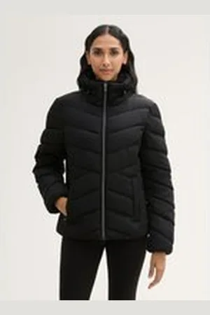 TOM TAILOR Damen Wasserabweisende Pufferjacke, schwarz, Uni, Gr. S, polyester