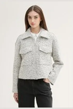 TOM TAILOR Damen Bouclé-Jacke mit recycelter Wolle, weiß, Meliert, Gr. XXL, polyester