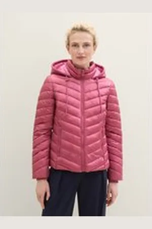 TOM TAILOR Damen Leichte Steppjacke mit Kapuze, rosa, Uni, Gr. L, polyamid