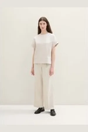 TOM TAILOR Damen Lea Wide Leg Hose, weiß, Uni, Gr. 44/32, viskose