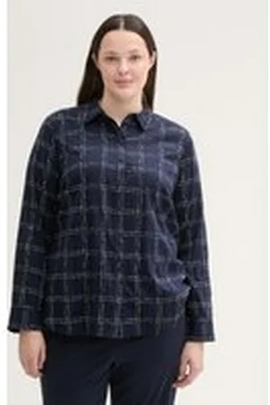 TOM TAILOR Damen Plus Size - Gemusterte Bluse, blau, Kariert, Gr. 48, baumwolle