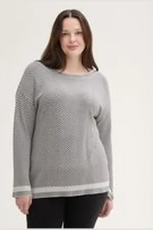 TOM TAILOR Damen Plus Size - Pullover mit Fischgrätenmuster, grau, Fischgrät, Gr. 50, viskose