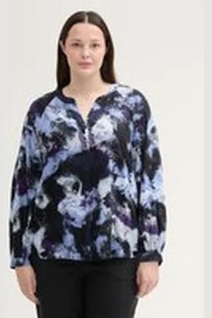 TOM TAILOR Damen Plus Size - Gemusterte Bluse mit LENZING™ ECOVERO™, blau, Gemustert, Gr. 54, viskose_lenzing_ecovero