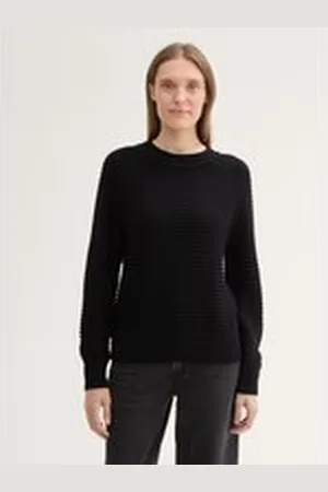 TOM TAILOR Damen Strickpullover mit Struktur, schwarz, Uni, Gr. M
