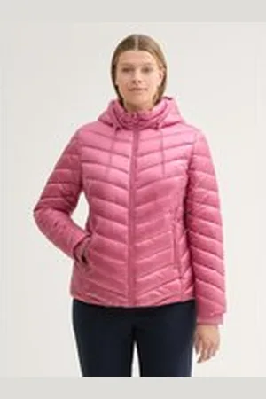 TOM TAILOR Damen Plus Size - Leichte Steppjacke mit Kapuze, rosa, Uni, Gr. 44, polyamid