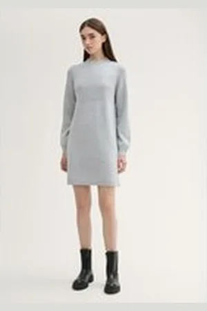 TOM TAILOR Damen Strickkleid mit Stehkragen, grau, Meliert, Gr. XXL, baumwolle
