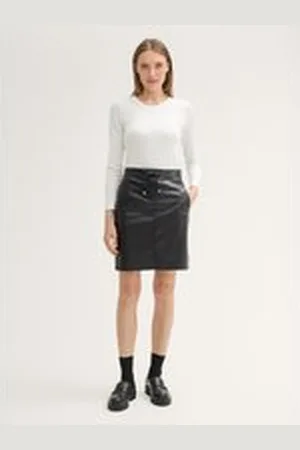 TOM TAILOR Damen Rock aus Kustleder, schwarz, Uni, Gr. 36, polyester