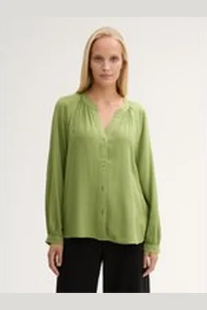 TOM TAILOR Damen Bluse mit Raffungen, grün, Meliert, Gr. 36, viskose