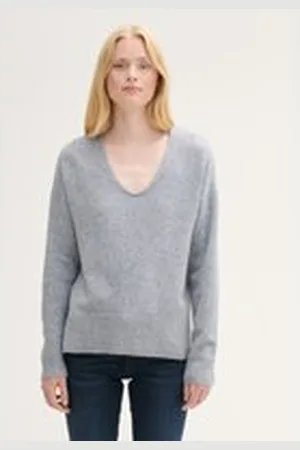 TOM TAILOR Damen Relaxed Strickpullover mit V-Ausschnitt, grau, Uni, Gr. XXL, polyacryl
