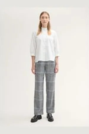 TOM TAILOR Damen Lockere Karohose mit geradem Bein, blau, Kariert, Gr. 44/32, polyester