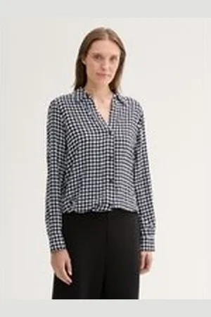 TOM TAILOR Damen Bluse mit Kordelzug, schwarz, Gemustert, Gr. 36, viskose