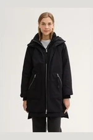 TOM TAILOR Damen Wasserabweisender Winterparka, schwarz, Uni, Gr. XXL, polyester