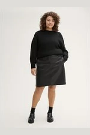 TOM TAILOR Damen Plus Size - Rock aus Kunstleder, schwarz, Uni, Gr. 54, polyester