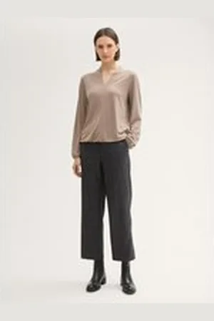 TOM TAILOR Damen Cropped Mia Straight Hose, grau, Meliert, Gr. 44/28, polyester