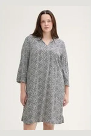 TOM TAILOR Damen Plus Size - Kleid mit livaeco™ BY BIRLA CELLULOSE, blau, Gemustert, Gr. 46, viskose_livaeco_by_birla_cellulose