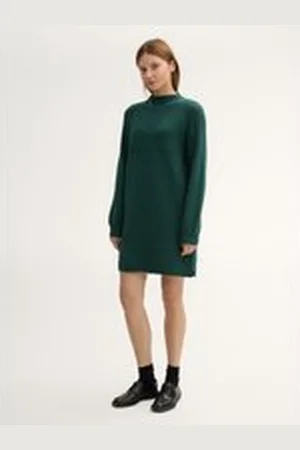 TOM TAILOR Damen Strickkleid mit Stehkragen, grün, Meliert, Gr. XL, baumwolle