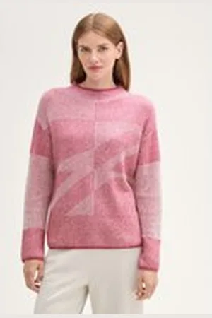 TOM TAILOR Damen Gemusterter Strickpullover, rosa, Gemustert, Gr. XXL, baumwolle