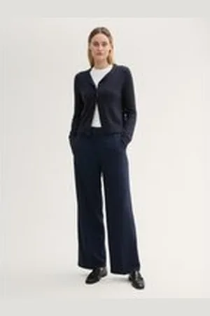 TOM TAILOR Damen Lea Wide Leg Hose, blau, Uni, Gr. 34/32, polyester
