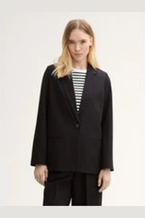 TOM TAILOR Damen Regular Fit Blazer, schwarz, Uni, Gr. L, polyester