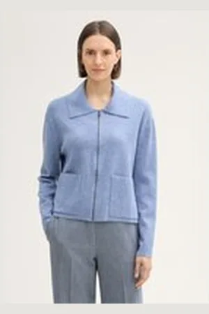TOM TAILOR Damen Cardigan mit Kragen, blau, Uni, Gr. XXL, viskose_lenzing_ecovero