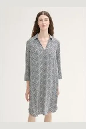 TOM TAILOR Damen Gemustertes Kleid mit Livaeco by Birla Cellulose™, blau, Gemustert, Gr. 46, viskose_livaeco_by_birla_cellulose
