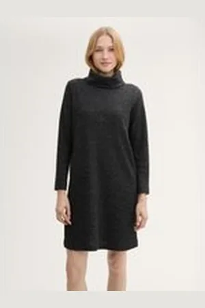 TOM TAILOR Damen Kleid mit Waffelstruktur, schwarz, Uni, Gr. 38, polyester