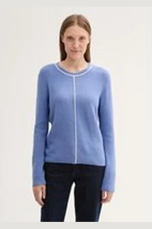 TOM TAILOR Damen Strickpullover mit Ziernaht, blau, Uni, Gr. M, baumwolle