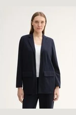 TOM TAILOR Damen Blazer mit Struktur, blau, Uni, Gr. S, polyester