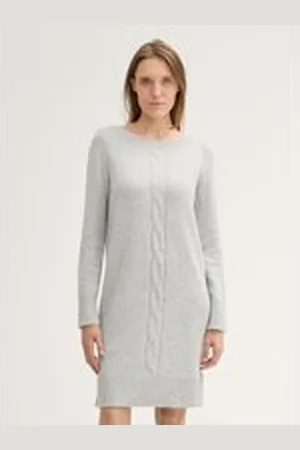 TOM TAILOR Damen Strickkleid mit Zopfmuster, grau, Meliert, Gr. 46, baumwolle