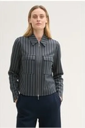 TOM TAILOR Damen Gemusterte Blazerjacke, blau, Gemustert, Gr. XXL, polyester