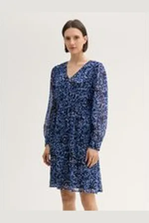 TOM TAILOR Damen Gemustertes Chiffon-Kleid, blau, Gemustert, Gr. 38, polyester_recycelt