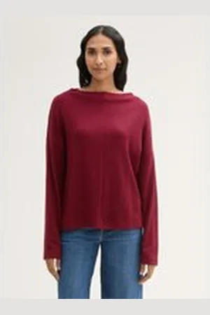 TOM TAILOR Damen Sweatshirt mit Struktur, rot, Uni, Gr. XXL, viskose