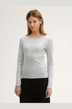 TOM TAILOR Damen Langarmshirt mit Glitzer-Effekt, grau, Uni, Gr. XXL