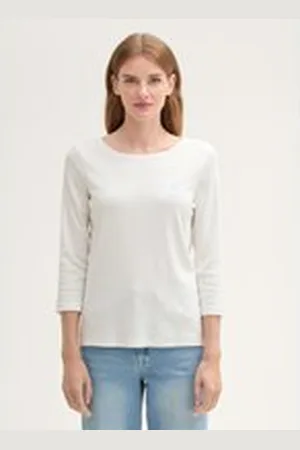 TOM TAILOR Damen 3/4 Shirt mit Print, weiß, Uni, Gr. XXL, biobaumwolle