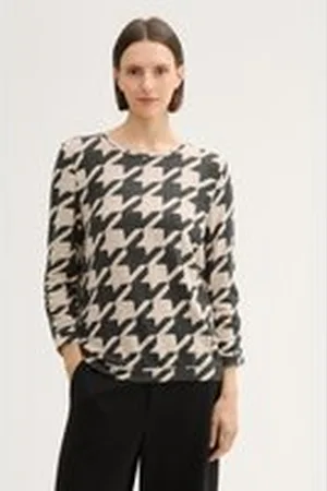 TOM TAILOR Damen Gemustertes 3/4-Arm-Shirt, beige, Gemustert, Gr. XXL, viskose